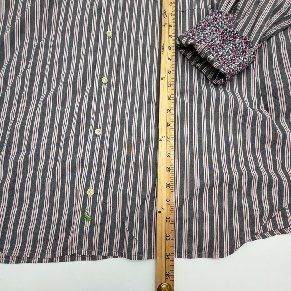 Tailorbyrd Mens 3XL Striped Button Down Shirt Grey Floral Flip Cuff Cotton - Picture 8 of 10